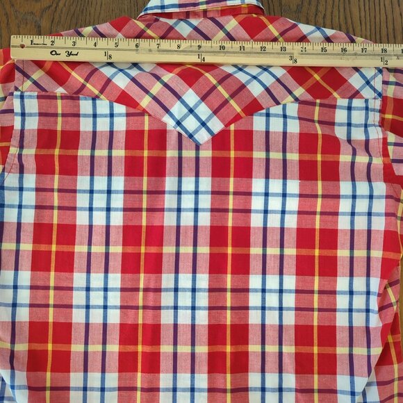 Vintage Ruddock Men's Long-Sleeve Shirt Red Plaid Western Shirt Pearl Snap sz M - Picture 15 of 16
